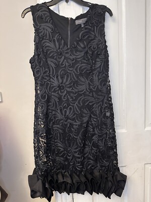 Donna Ricco Black Dress Sleeveless Sz 12 Zip Back Hem Ruffle Lined New