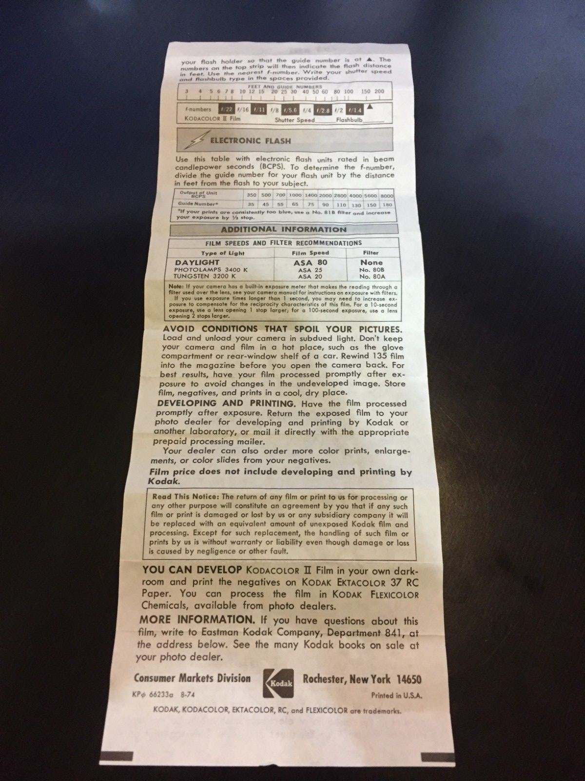 Kodacolor II Film Manual Guide 8-74