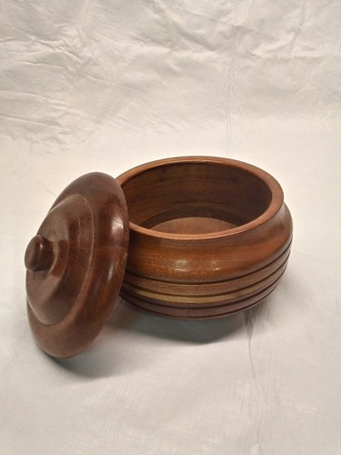 Vintage Wooden Round Trinket Bowl Box with Lid