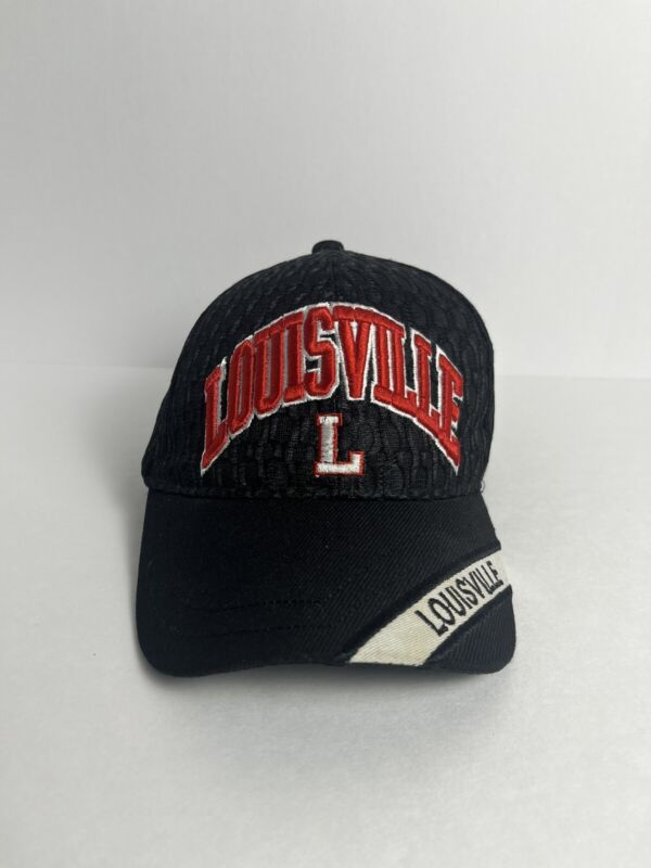 University Of Louisville Mesh Baseball Hat Cap Black Red White Stripe Adjustable