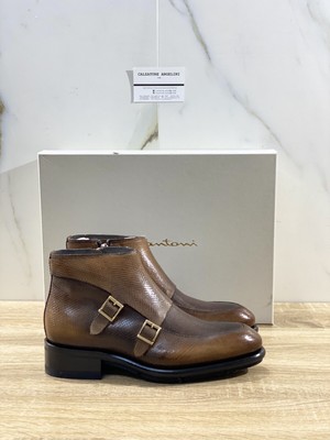Santoni Ankle Boot Men's Leather Brown Double Buckle Limited Lux Goodyear 39
