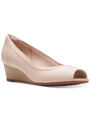 

КОЛЛЕКЦИЯ ОТ CLARKS Женские розовые туфли-лодочки без шнуровки Mallory на танкетке с открытым носком, 7,5 м, Розовый, 26149787