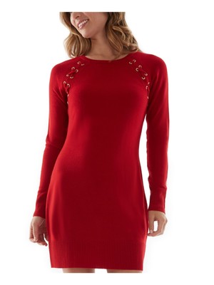 

BCX DRESS Женское красное кружевное платье-свитер с длинным рукавом и коротким свитером для подростков, Красный