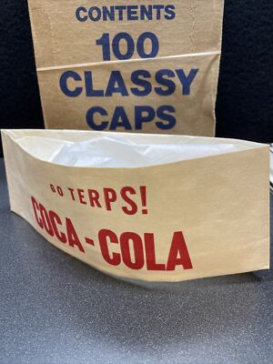 VINTAGE COCA-COLA SODA JERK CAP HAT PAPER UNIFORM STADIUM VENDOR MARYLAND TERPS