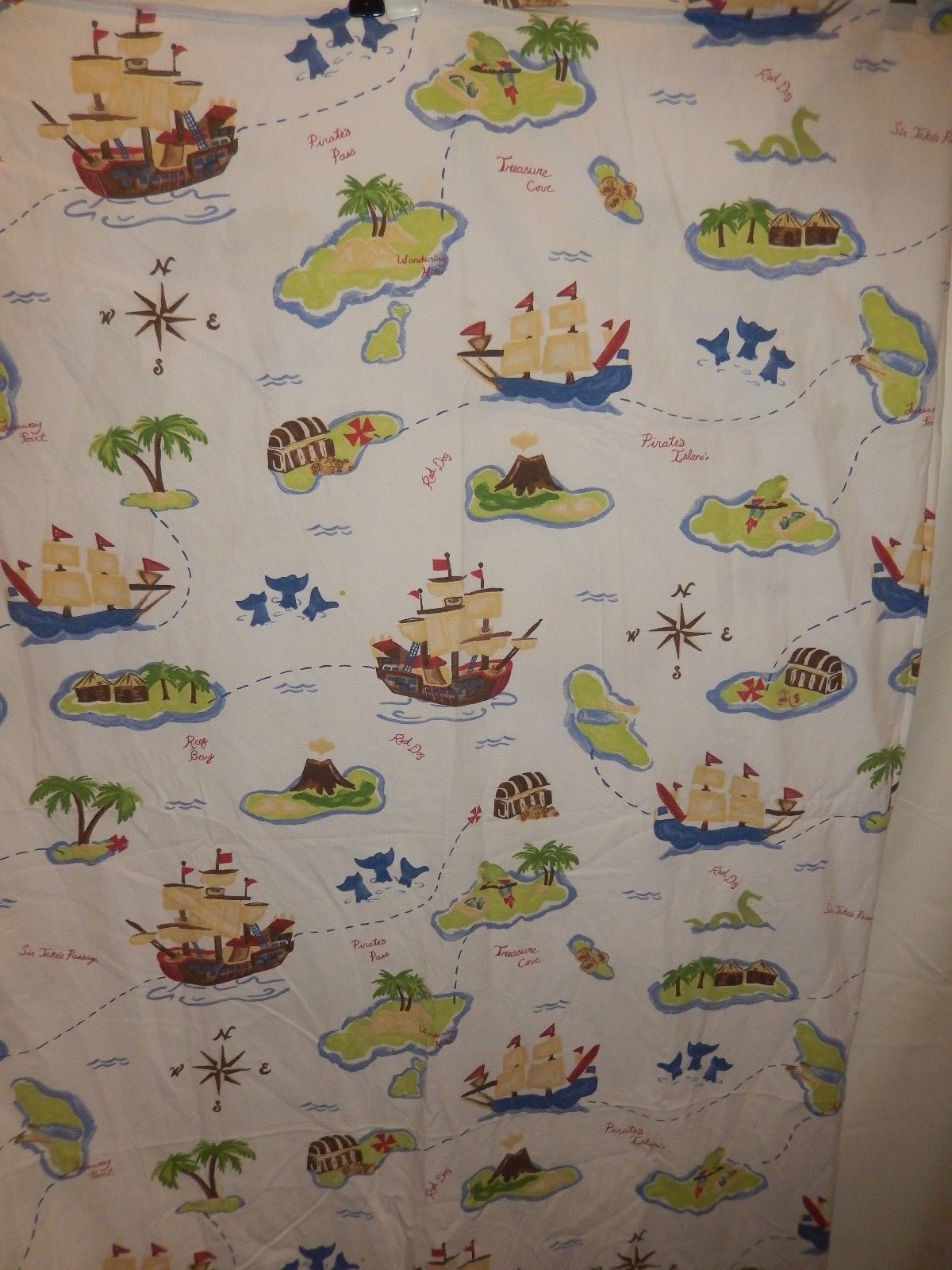 Pottery Barn Kids TREASURE COVE Pirates Map 3 Pc Flat Fitted Case Twin Sheet Set