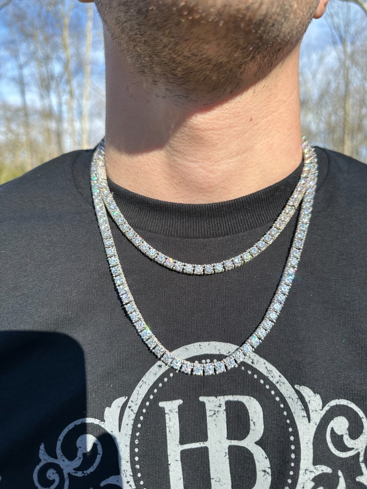 Pre-owned Harlembling 5mm Moissanite Tennis Chain Necklace Reinvented 925 Silver Stones On All Sides