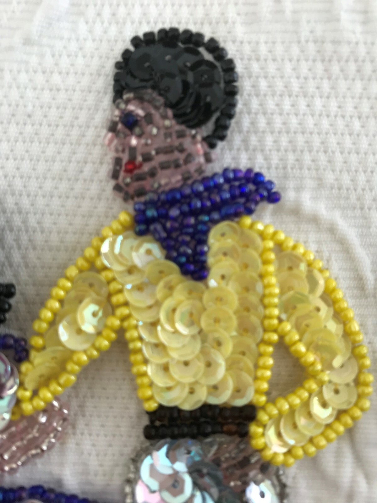 square dance applique dance couple sequined beaded 6.5x4.5 purple yellow silver