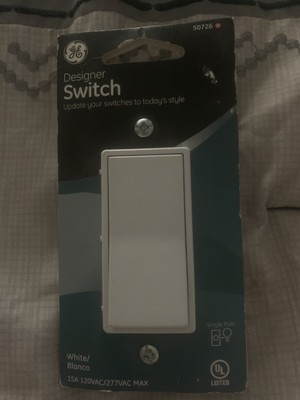 WHITE GE Grounding Paddle Rocker Switch, Single Pole, In Wall On/Off