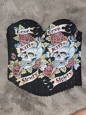 Glam Rock couture Love, Kills, Slowly, ￼Vintage Corset top 34B