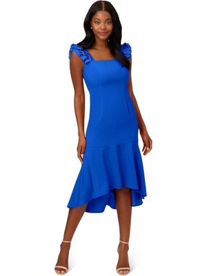 ADRIANNA PAPELL Womens Blue Flounce Hem Lined Sleeveless Midi Hi-Lo Dress 6