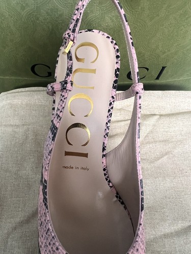 Pre-owned Gucci Shoes Python Print Leather W Horsebit Platform Slingback $1100 38.5 8.5 Us In Multicolor