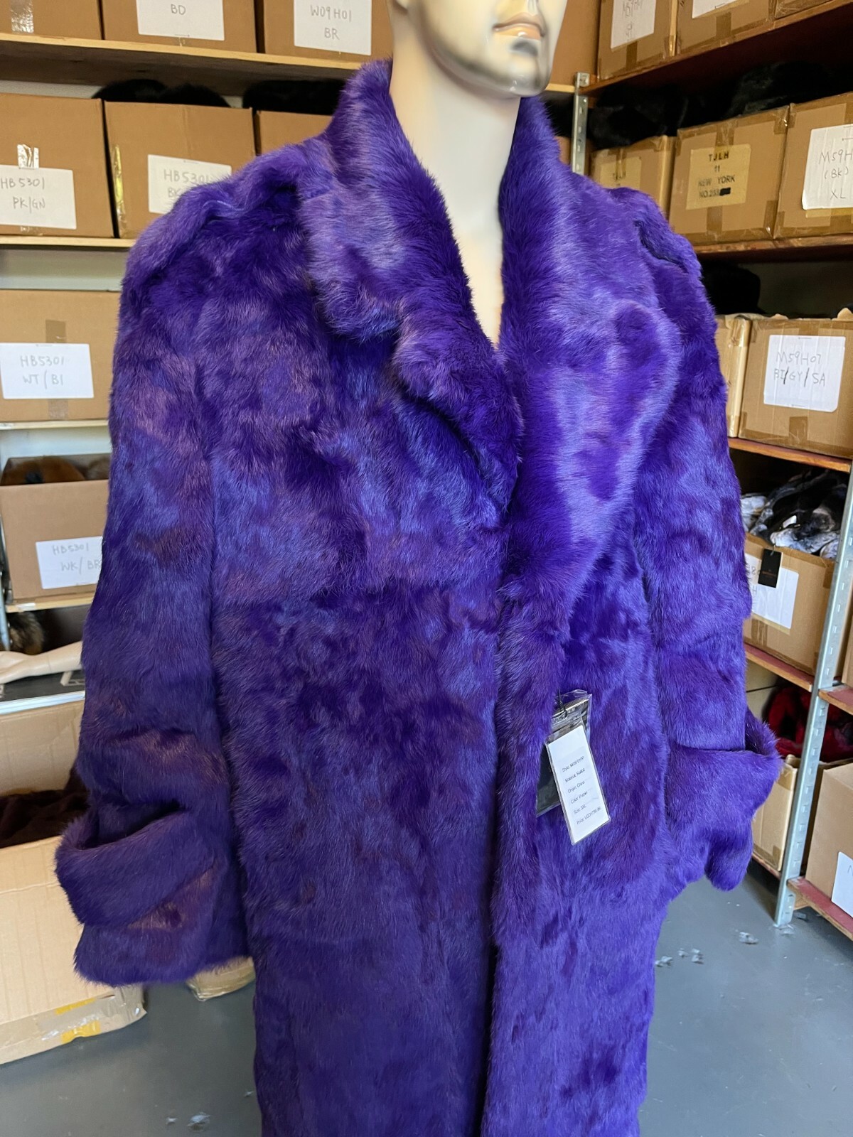 Pre-owned Winter Fur Ny Mens Genuine Rabbit 100% Genuine Fur Winter Coat Jacket Long Overcoat Purple