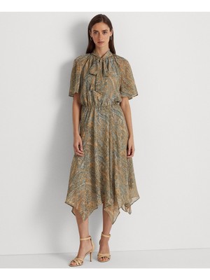 

LAUREN RALPH LAUREN Женское голубое прямое платье миди с короткими рукавами, Light blue
