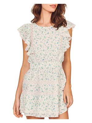 

LOVE SHACK FANCY Женское белое присборенное мини-платье с расклешенными рукавами и развевающимися рукавами, Белый