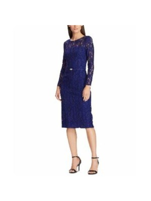 

RALPH LAUREN Женское темно-синее фактурное кружевное платье-футляр с иллюзионным вырезом, Navy