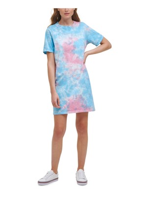 

TOMMY JEANS Женское синее короткое платье с круглым вырезом и короткими рукавами, Синий