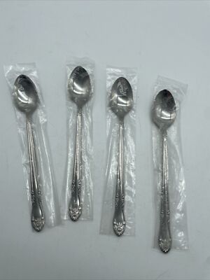 Customcraft Floral CUS2 Stainless Taiwan NO Monogram! Long Iced Tea Spoon Set 4