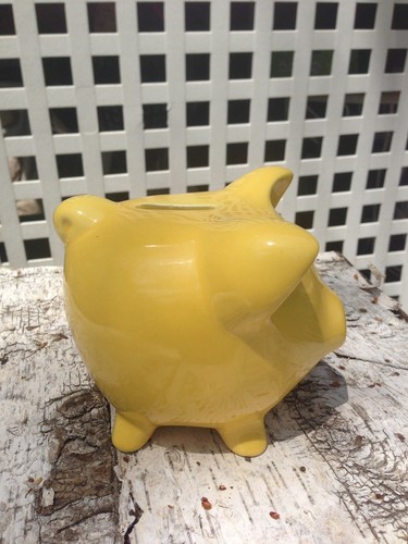 Ceramic Yellow Piggy Bank Pig 