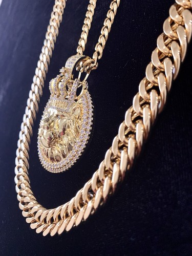 Solid 18K Gold Lab Diamonds LION KING Pendant Chain Necklace LIFETIME WARRANTY