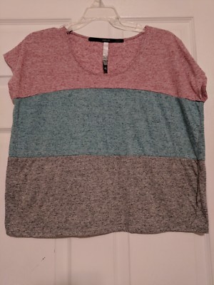 Kensie Women's purple / turquoise / gray Stripe Top 