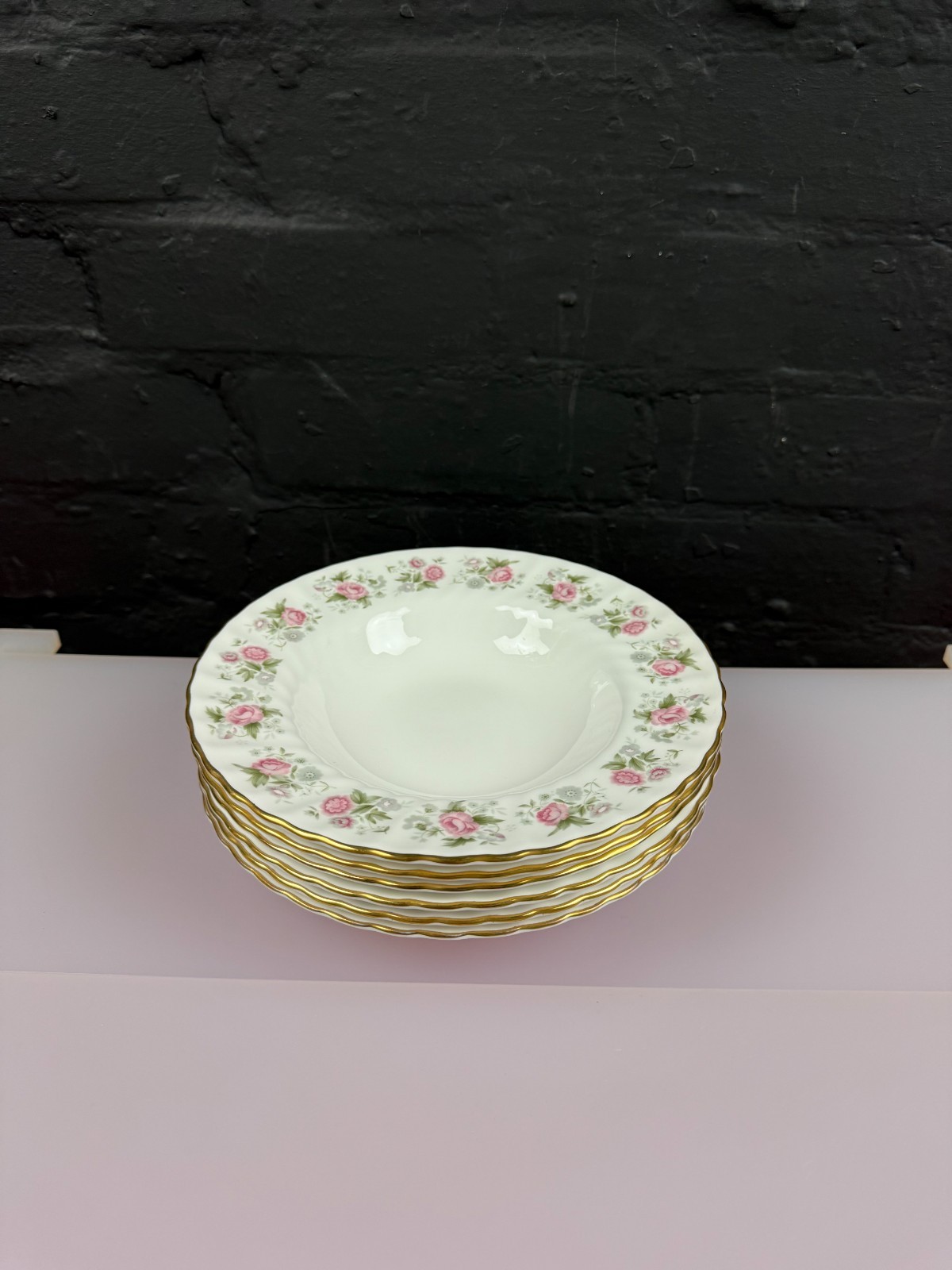 Minton Spring Bouquet Rimmed Soup Bowls 8.25" Wide 2 Sets of 6 Available