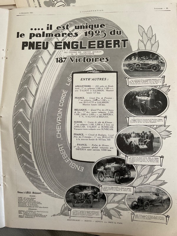 Pub Accessoires Automobiles Ttes  Marques. 1925: Pneu Englebert