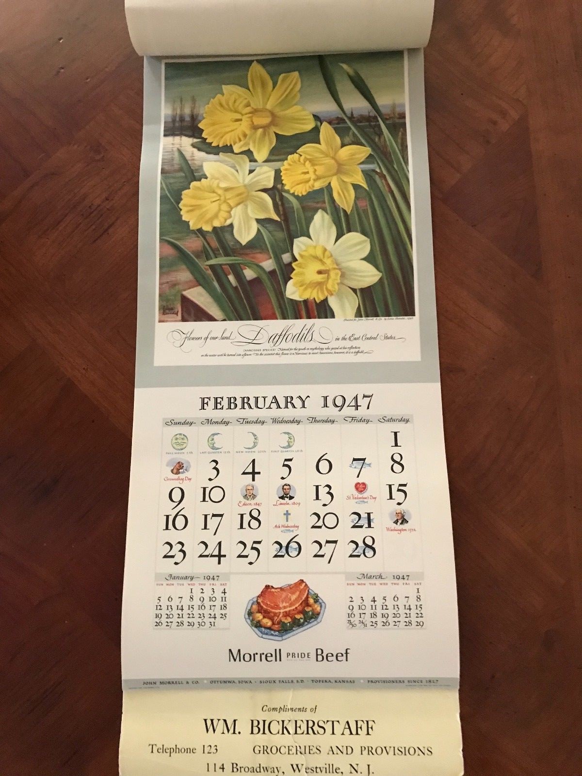 VINTAGE12-MONTH MORRELL1947 CALENDAR, 