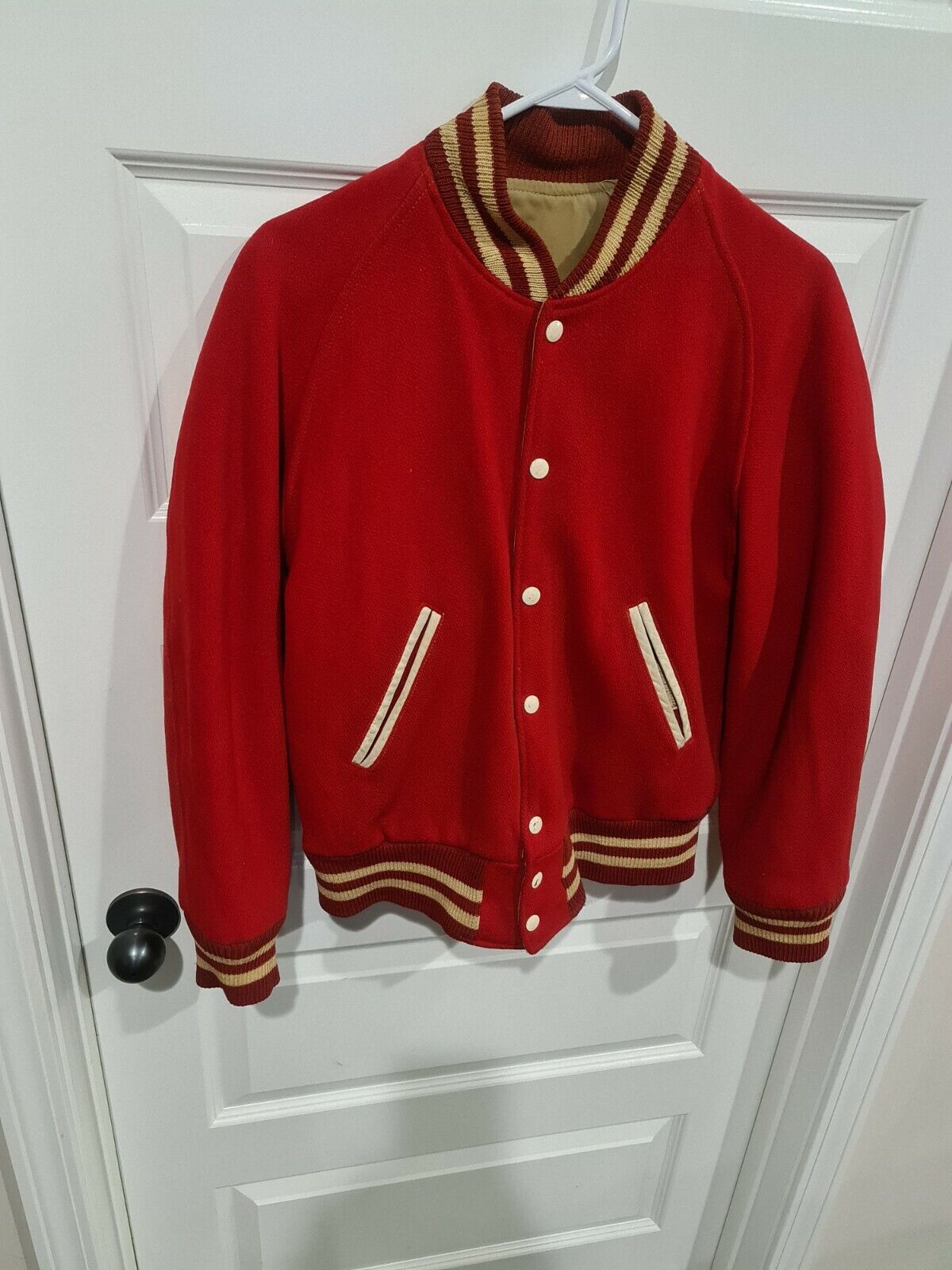 Vintage Wool Varsity Jacket Red Reversible Montgomery Central High TN 38 Prop Vintage Wool Varsity Jacket Red Reversible Montgomery Central High TN 38 Prop