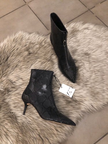 靴 nya EU39/25cm Zara Black Snakeskin Animal Print Ankle Boots With Zip UK7