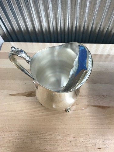 Silverplate Footed Water Pitcher with Ice Lip & Claw Feet Silver Plate