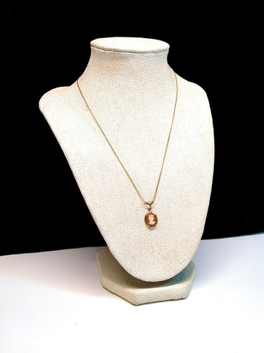 Vintage 12k Yellow Gold Plated Carnelian Cameo Negligee Necklace