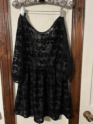 Iron Fistf Black Gothic Lace Burnt Velvet Bats Sheer See Tru Babydoll Dress
