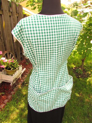 Vintage Cotton Green & White Gingham Print Full Apron