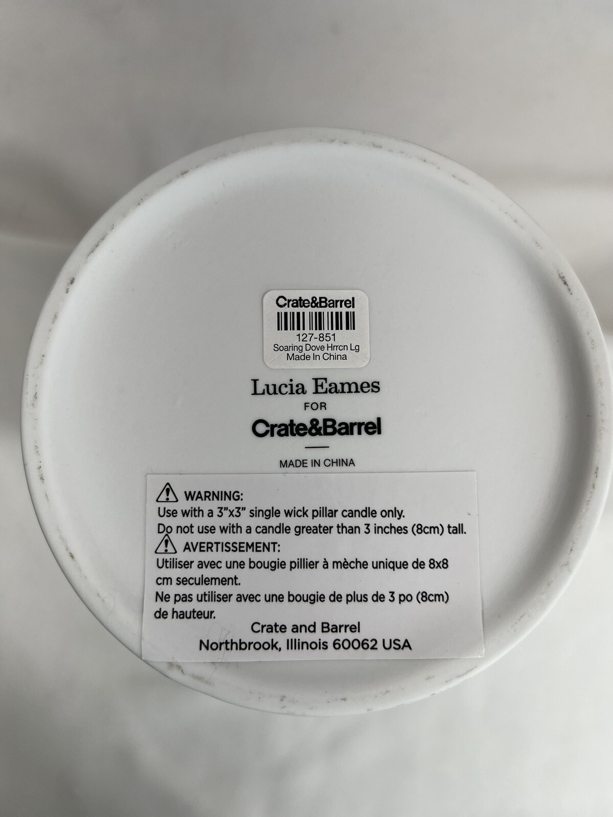Lucia Eames for Crate & Barrel White Soaring Dove Hurricane Light Candle Holder