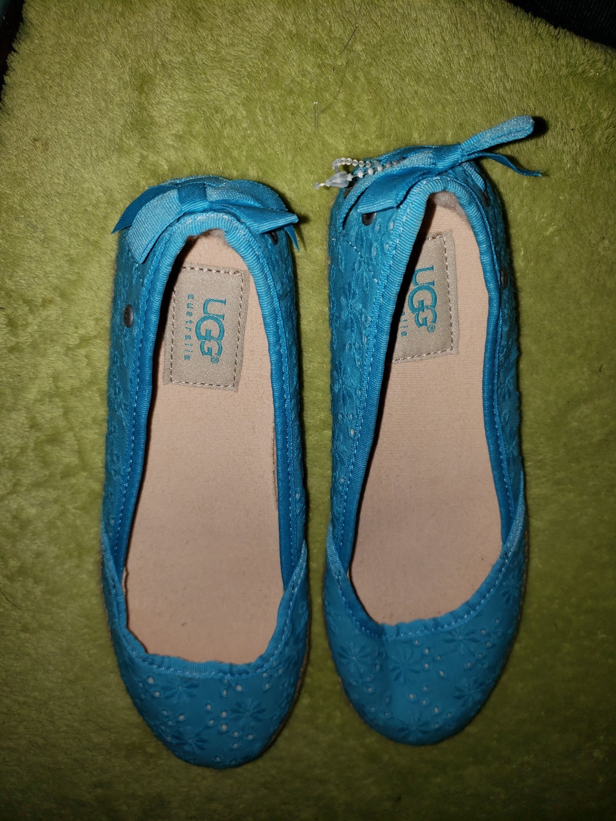 ugg size 4  teal loafers slip on shoes nwot  eyelet style