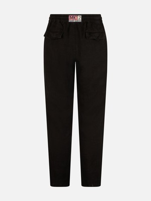 Pre-owned Mc2 Saint Barth Man Black Linen Calais Pants With Drawstring