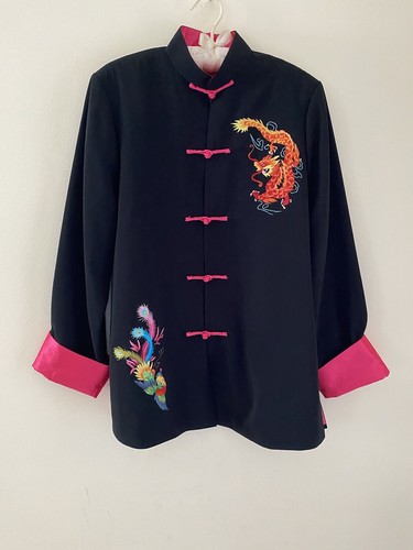 Grace Chuang New York Black Dragon Jacket Faux Silk Pink