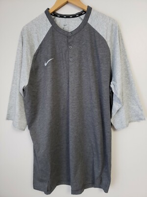 Nike Dry Henley 3/4 Sleeve Size L Flux Top Baseball Men's Gray CT2684 071 New