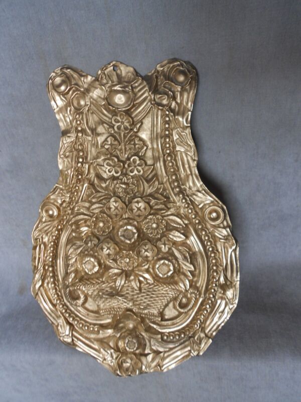 vintage  French tole brass repoussé  PEDIMENT Ornament plaque