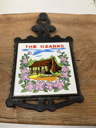 Vintage Trivet Ozarks Design Porcelain & Cast Iron - Thumbnail 3