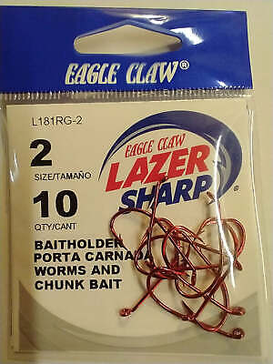 Eagle Claw Laser Sharp Baitholder Hooks Size 2 red