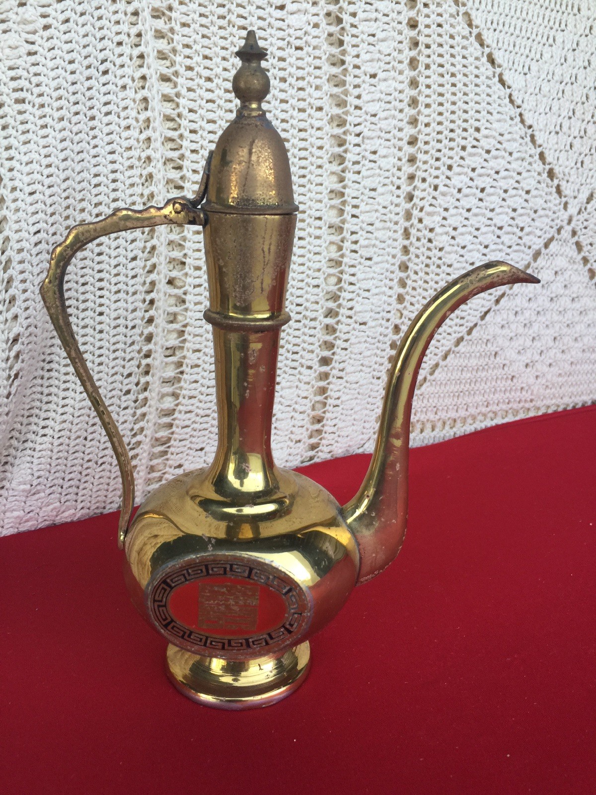 VINTAGE Chinese Spot of Tea Brass Aladdin Pitcher Teapot & Lid UNIQUE DESIGN 9/6