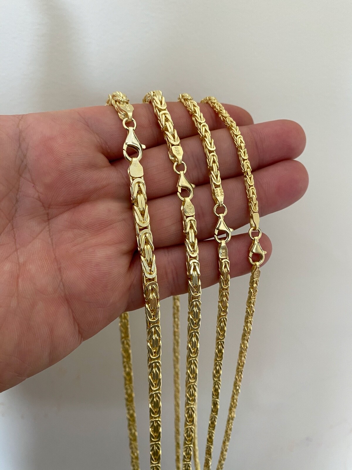 Pre-owned Silver 14k Gold Plated 925 Sterling  Byzantine Chain Mens Necklace 2.5-5mm 18-30"