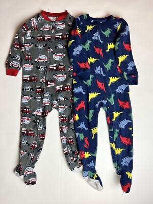 Lot of 2 Footed Fleece Pajamas Kids Boys Size 4T Clothing Absorba & Sleep On It