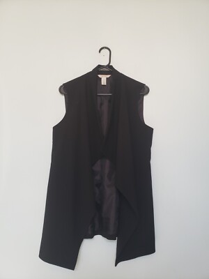 White House Black Market Women 6 Topper Vest Open Front Sleeveless Draped Black