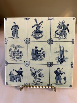 Vintage Royal Sphinx Delft Blue Maastricht Holland Tile 6''x 6'' Trivet A2