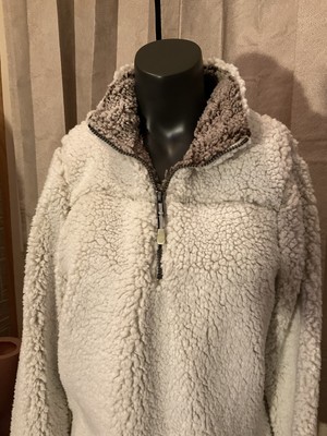 NWT Women's Green Tea Fluffy Two Tone Sherpa Jacket Pullover Ivory Size Medium