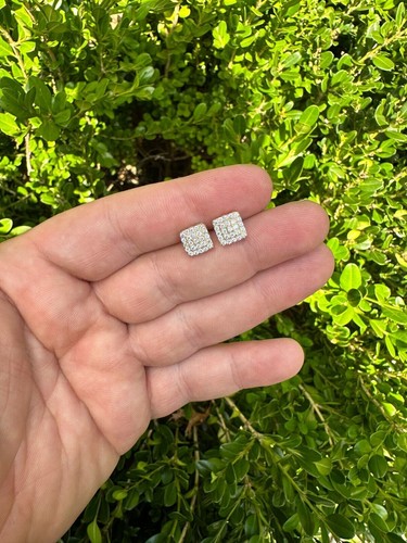 Pre-owned Silver 1.32ct Vvs Real Diamond Men's Solid 14k Yellow Gold Iced Hip Hop Square Earrings In White