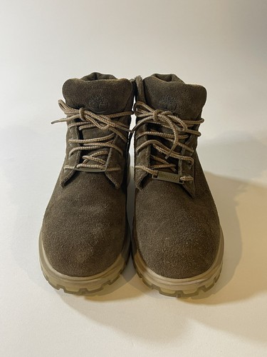 TIMBERLAND BOYS BOOTS RARE OLIVE BRWN CLEAR BOTTOM SZ 1