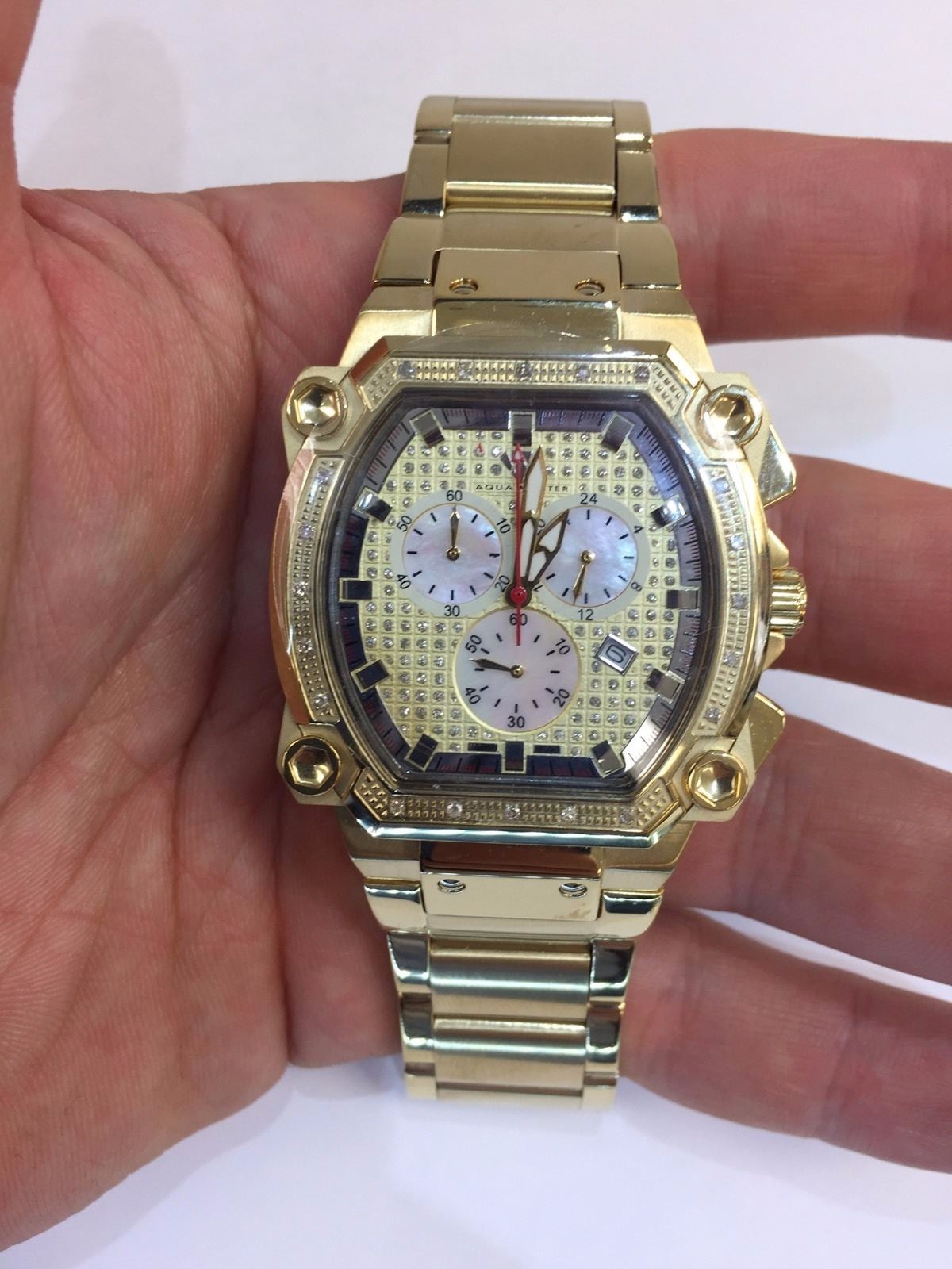 Pre-owned Aqua Master Men  Jojo Jojino Joe Rodeo Yellow Metal Band 40mm Diamond Watch W143
